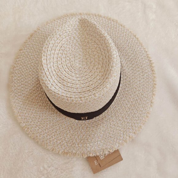 NWT Eric Javits Fringe Pinch Straw Fedora Hat Packable Women’s - Picture 7 of 9